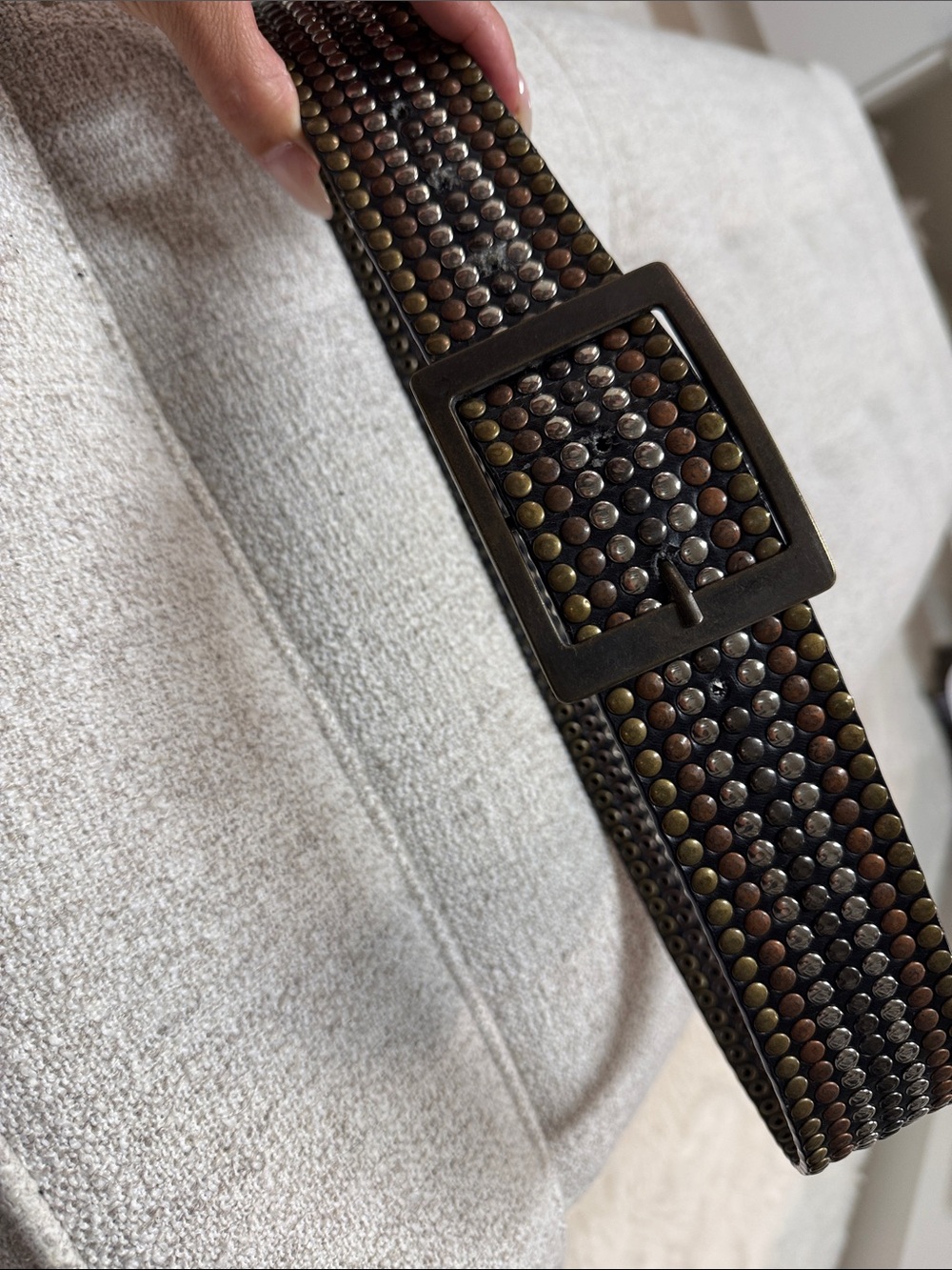 HTC Women's Studded Genuine Leather Belt in Black with Multitone Metal Studs